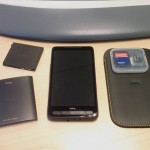 The bits HTC HD2 with back, battery, memory card and pointless wallet